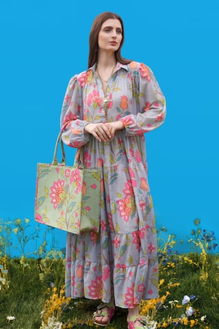 Sajeda A Lehry Hand Embroidered Digital Print Dress 