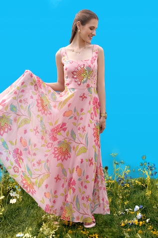 Sajeda A Lehry Hand Embroidered Rose Pink Dress 