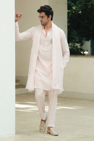 Pooja Bagaria Pastel Pink Cotton Linen Kurta Set 