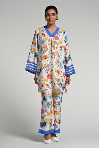 Taroob Floral Print Linen Kurta Set 