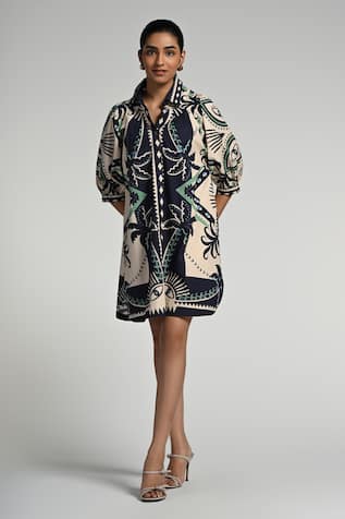 Taroob Geo Palms Cotton Dress 