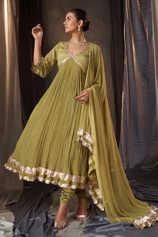 Muskann Kapadiaa Gota Patti Olive Green Anarkali Set 