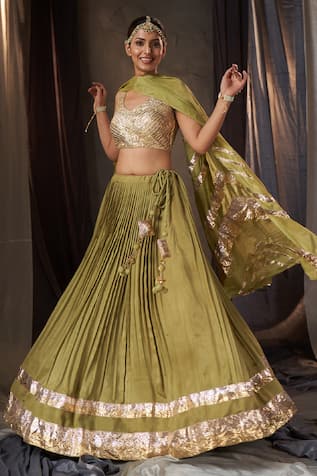 Muskann Kapadiaa Olive Green Gota Patti Lehenga Set 