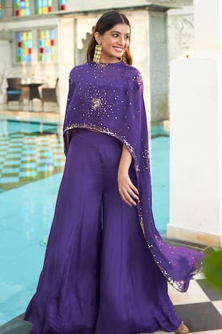 Muskann Kapadiaa Purple Chiffon Cape & Palazzo Set 
