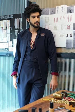 Jatin Malik Midnight Blue Designer Nighttime Set 