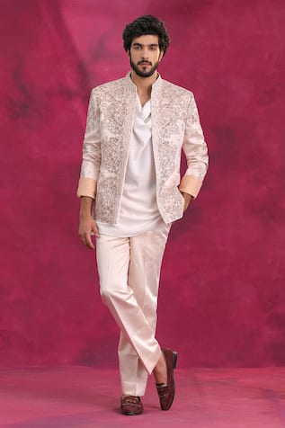 Jatin Malik Pastel Pink Bandhgala Set 