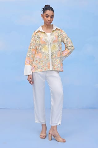 Couché By Anandini Garden Glory Floral Silk Crepe Shirt 