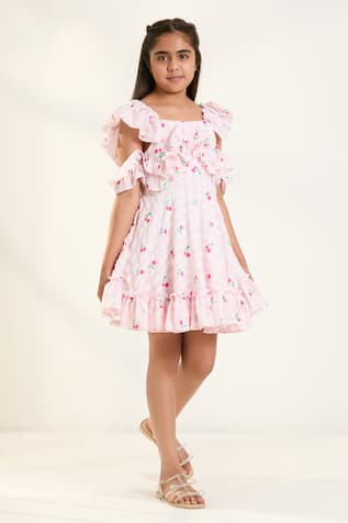 Pnk Isha Arora (Pink) Pink Fruity Cold-shoulder Dress 