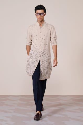 S&N By Shantnu Nikhil Ecru Traditional Print Kurta 