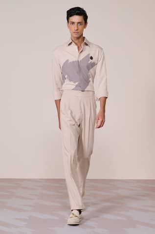 S&N By Shantnu Nikhil Ecru Slim Fit Trouser 