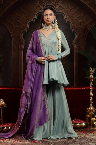 Miku Kumar Sea Green Neer Sharara Set 