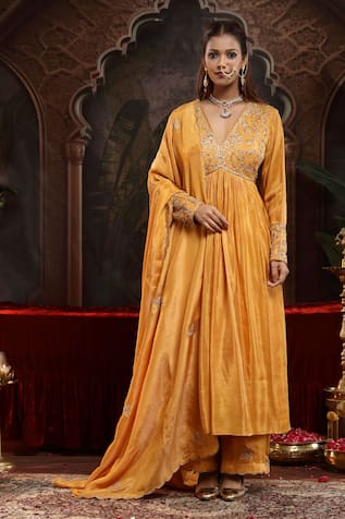 Miku Kumar Mustard Hand Embroidered Anarkali Set 