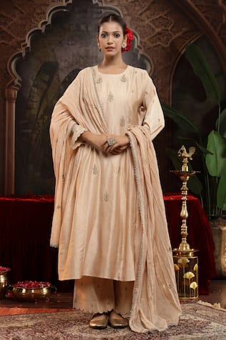 Miku Kumar Ivory Chanderi Silk Sharvi Suit Set 