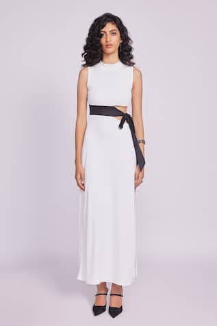 Dev And Viv White Cutout Dress with Black Tie 