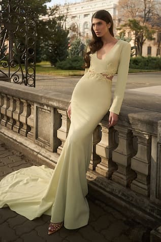 Supria Munjal Lily Green Crepe Designer Gown 