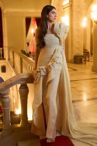 Supria Munjal Dusty Yellow Organza Designer Gown 