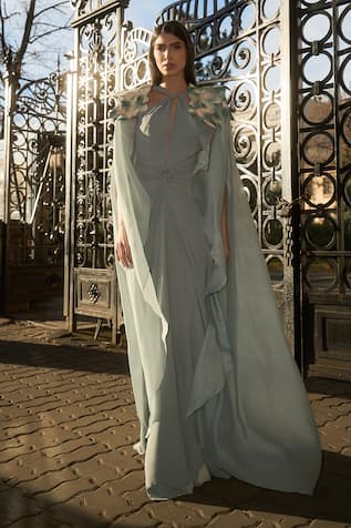 Supria Munjal Mirage Grey Crepe Georgette Gown & Cape 