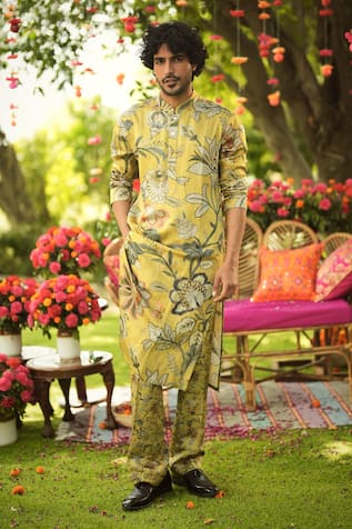 Mahima Mahajan Old Gold Floral Kurta Pant Set 