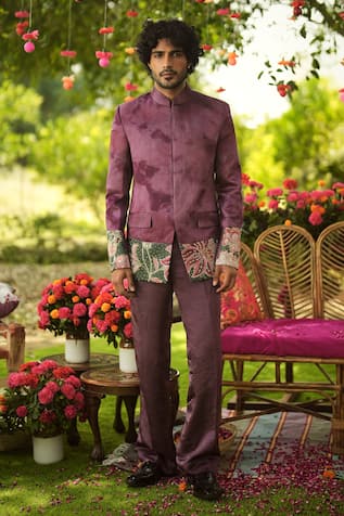 Mahima Mahajan Burgundy Bandhgala & Pant Set 