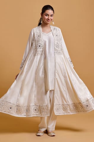 Gulabo By Abu Sandeep Off White Designer Jacket Kurta Pant Set 