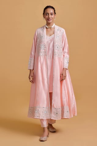 Gulabo By Abu Sandeep Embroidered Pink Chanderi Jacket Set 