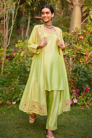 Gulabo By Abu Sandeep Pista Green Modal Chanderi Kurta Set 