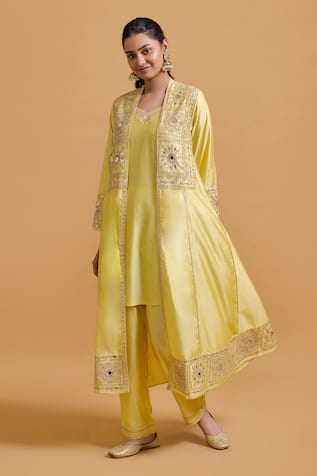Gulabo By Abu Sandeep Yellow Modal Chanderi Kurta Set 