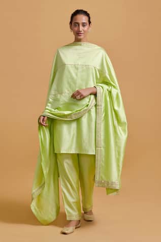 Gulabo By Abu Sandeep Pista Green Modal Chanderi Dupatta 