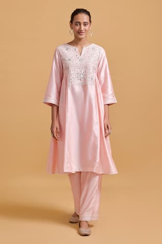 Gulabo By Abu Sandeep Embroidered Pink Modal Chanderi Kurta Set 