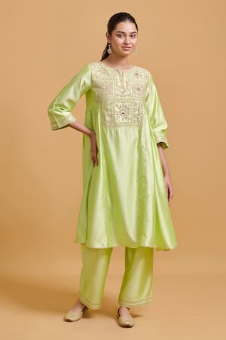 Gulabo By Abu Sandeep Pista Green Embroidered Kurta & Pant Set 