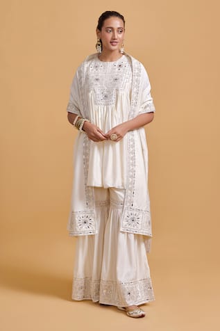 Gulabo By Abu Sandeep Off White Embroidered Kurta & Gharara Set 