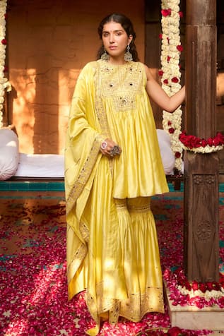 Gulabo By Abu Sandeep Designer Yellow Kurta & Gharara Set 