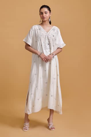 Gulabo By Abu Sandeep Embroidered Off White Kaftan 