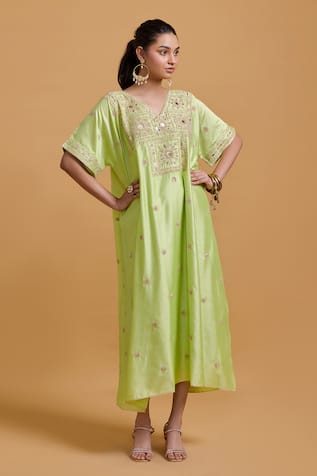 Gulabo By Abu Sandeep Embroidered Pista Green Kaftan 