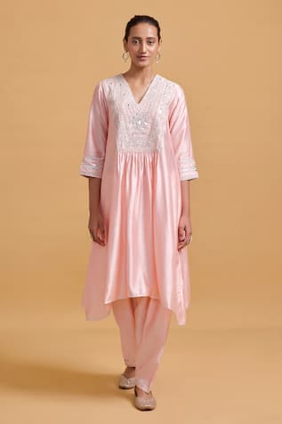 Gulabo By Abu Sandeep Embroidered Pink Modal Chanderi Kurta Set 