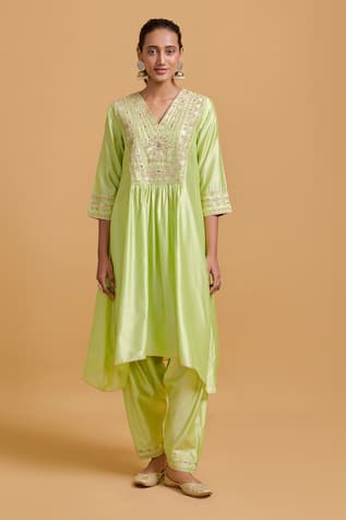 Gulabo By Abu Sandeep Embroidered Pista Green Kurta & Salwar Set 