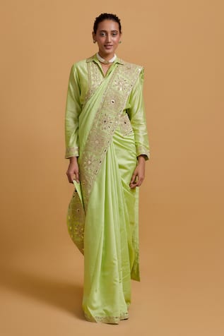 Gulabo By Abu Sandeep Pista Green Designer Saree 