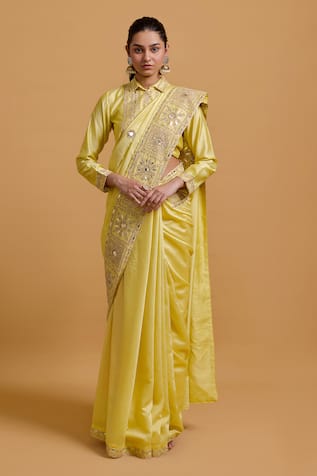 Gulabo By Abu Sandeep Designer Yellow Modal Chanderi Saree 