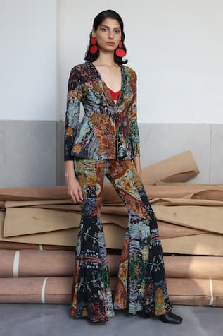 Forty Four Multi Color Hand Embroidered Jacket Set 