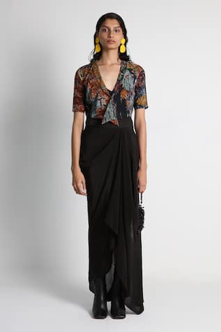 Forty Four Multi Color Hand Embroidered Jacket Set 