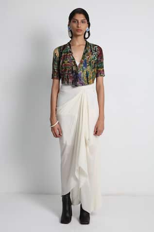 Forty Four Multi Color Draped Skirt & Jacket Set 