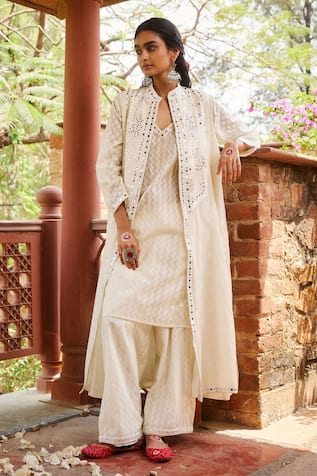 Gulabo By Abu Sandeep Off White Designer Jacket & Kurta Set 