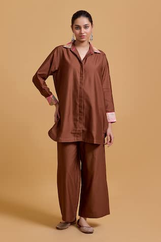 Gulabo By Abu Sandeep Brown Chanderi Shirt & Pant Set 