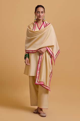 Gulabo By Abu Sandeep Beige Chanderi Dupatta  