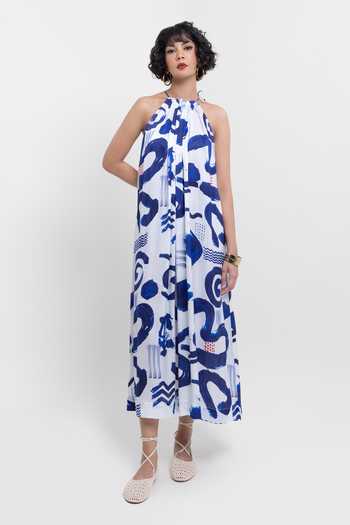 Pop Sugar Blue & White Halter Neck Maxi Dress 