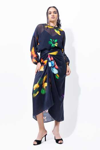 Pop Sugar Floral Print Draped Skirt 