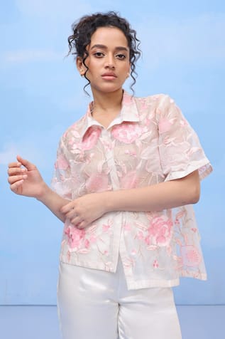 COUCHÉ BY ANANDINI Sweet Cherry Blossom Silk Organza Shirt 