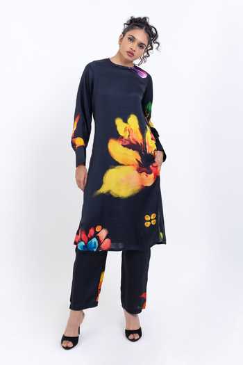 Pop Sugar Floral Print Vegan Silk Kurta Pant Set 