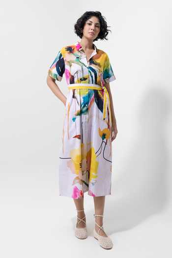 Pop Sugar Multi Colour Printed Midi Dress With Belt 