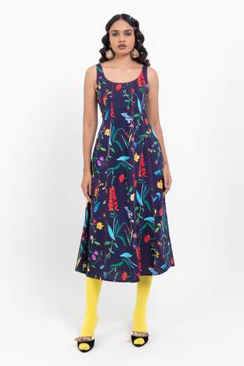 Pop Sugar Floral Print Navy Blue Midi Dress 